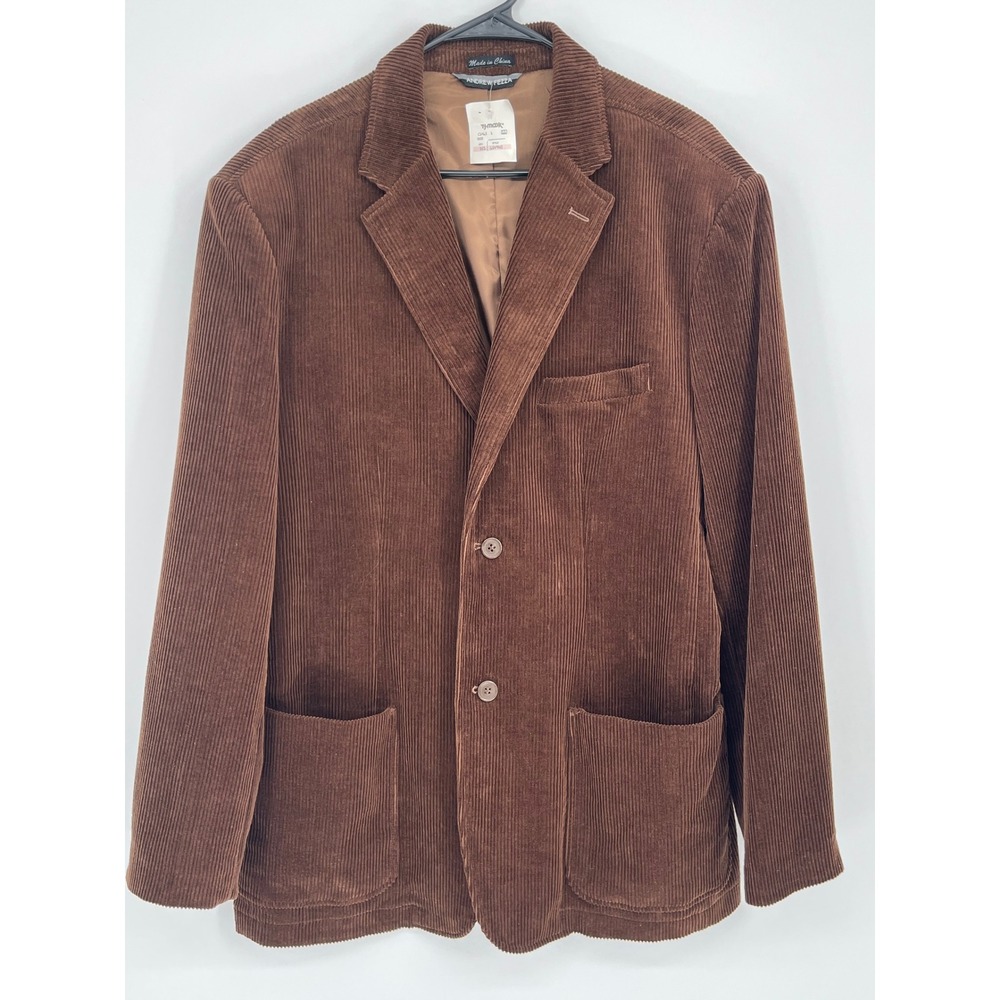 Andrew Fezza Corduroy Blazer Men L Brown Two Button Sport Coat Vintage Style